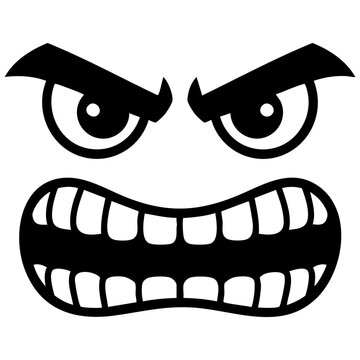 Aggressive Cartoon Face Illustration With Menacing Smile And Bold Outline Isolated on a Transparent or White Background