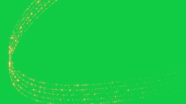 golden stars and dust light trail strings green screen animation, chroma key shiny and glowing glitter sparks, Christmas and new year motion design element