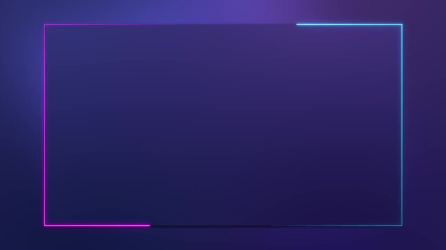 Neon rectangle frame panel, magenta edge light, cyan side glow, shadow depth. tech titles, gaming screens, product promos, digital banners, stream overlays, modern motion loops, clean display visuals.