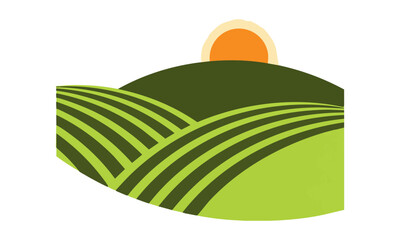 Obraz premium Minimalist icon of a vineyard landscape with parallel rows of grapevines and a rising sun on a hill isolated on a white background nature and agriculture concept