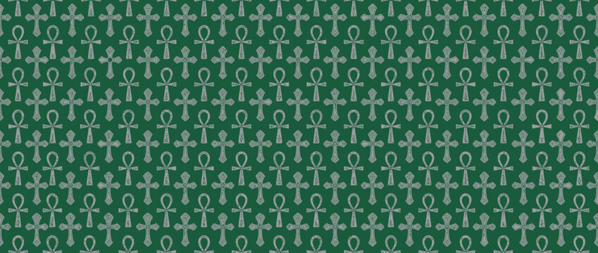 Ancient Egyptian Ankh Symbol Seamless Pattern