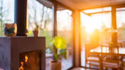 Obraz premium Sunlight shines through a window illuminating a cozy indoor space during the evening