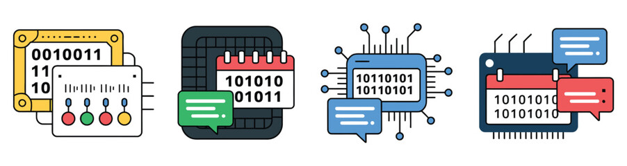 Natural language icons featuring speech, conversation, communication, and text processing symbols in multiple vector styles © Rakib001