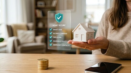 Fototapeta premium Home security business solutions protecting property and family with smart technology and insurance