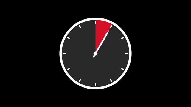 0秒から30秒までをカウントして、秒針の目盛りが過ぎた背景が赤くなる、アナログなストップウォッチのイラスト