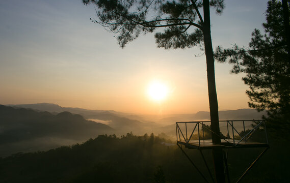 The beauty of the sunrise on the beautiful pentulu hill, kebumen