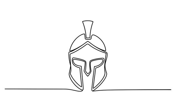 Continuous single line drawing of a spartan helmet warrior headpiece