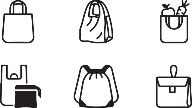 Six different types of shopping and carrying bags icon set Vector