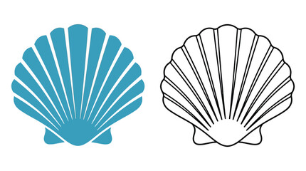 Seashell Silhouette In Teal And Black Line Art © Rumana