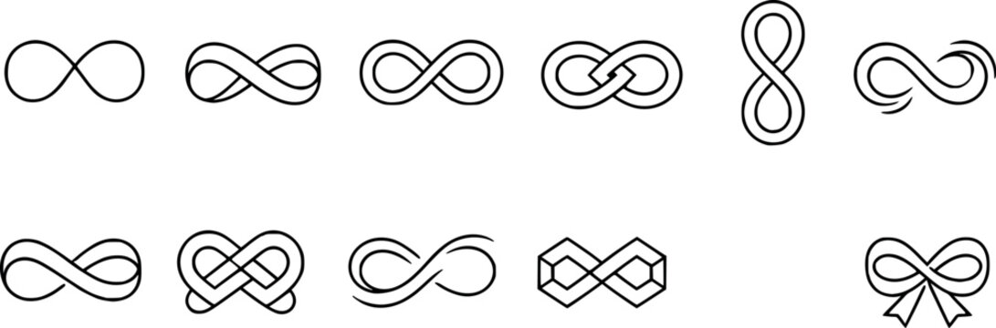 Set of infinity symbol icons, endless loop signs, vector illustration transparent background