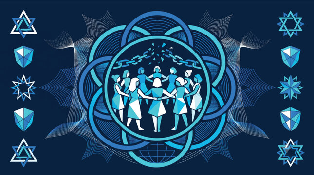 Diverse women holding hands in a circle to break chains for freedom