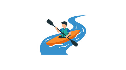 Fototapeta premium Man Kayaking on Winding River, Outdoor Recreation and Adventure Concept