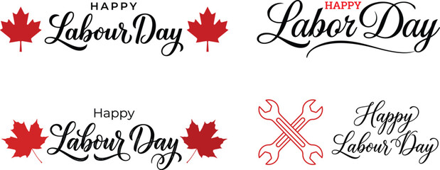Happy Labour Day Canadian holiday greeting cards with maple leaves and tools © Hamidujjaman