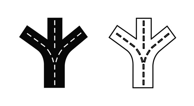 Road intersection silhouette two variations in black and white