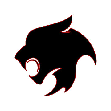 Aggressive roaring panther or wild cat head silhouette mascot with red outline, suitable for sports team, gaming logo, or apparel design isolated on white background.
