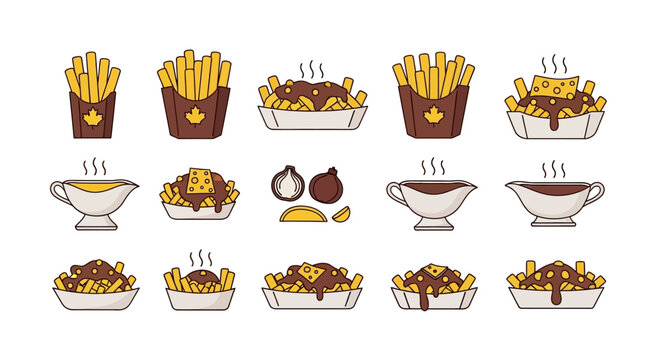 Delicious Poutine Dishes and Ingredients Collection.