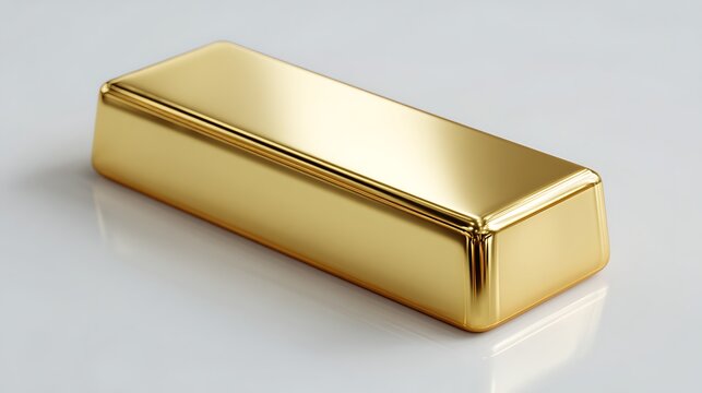 Gold Bar Rectangular Shape Shiny Metallic Finish on White Surface