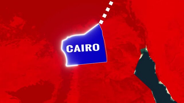 Animated map footage highlights Egypt's key cities Cairo and Port Said