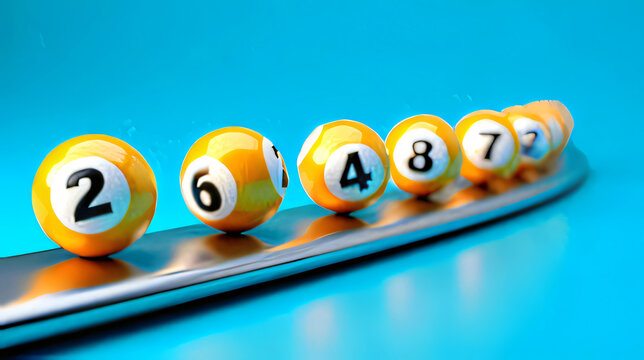 multicolored billiard balls with numbers lined up in row concept
