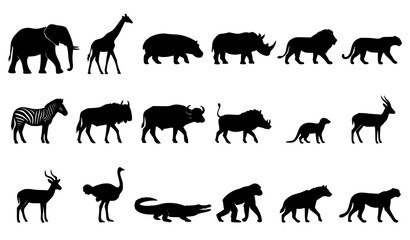 Minimal African Safari Animal Silhouette Icons Vector Illustration Set © Abul