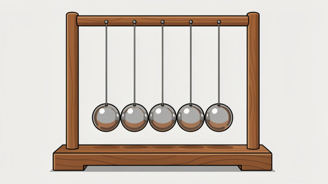 Newtonian pendulum with metallic spheres suspending from wooden frame a classic physics demonstration tool