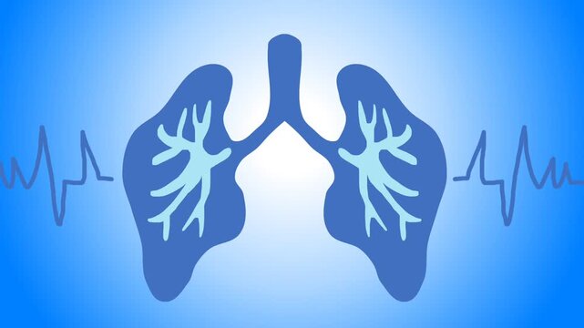 Animated Human Lungs Icon with Heartbeat Line Medical Background