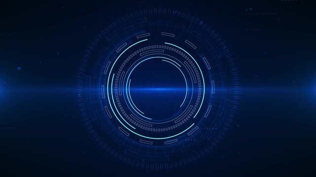 Blue circular HUD interface background cyan rings, technical marks, grid texture, futuristic space. AI cyber security intros, data dashboards, software promos, science screens, digital overlays