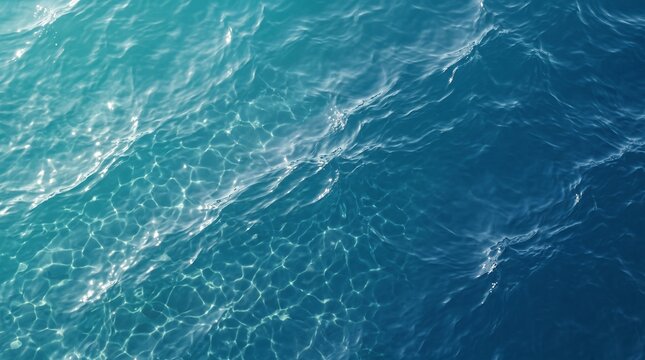 Calm ocean water surface with gentle waves in bright sunlight  