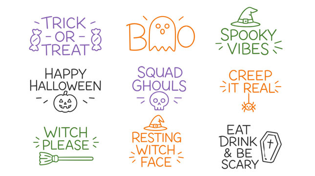 Halloween Doodles and Spooky Phrases Collection.