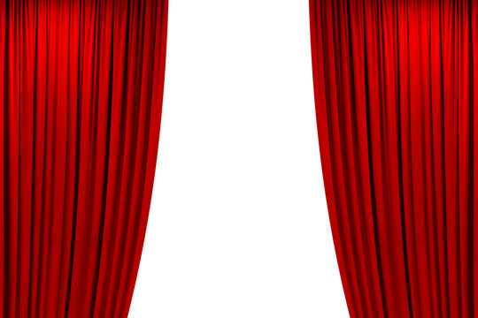 Red open stage curtain photo isolated on transparent background with elegant theater drapery luxury fabric realistic folds decorative performance backdrop classic presentation design element png
