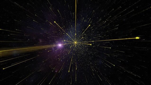 Abstract representation of light speed travel through a star field, with glowing streaks emanating from a central point.