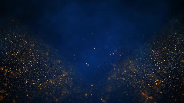 Blue gold particle sparkling side dust, rich navy space, soft bokeh, and elegant luxury depth. award titles, event openers, celebration videos, premium overlays, festive promos, refined motion