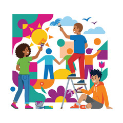 Creative team painting a large colorful wall mural © Dawnside Graphic
