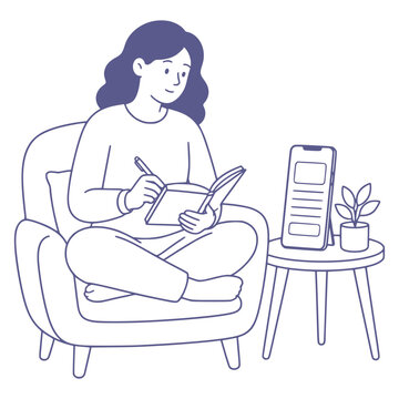 Digital journal mobile app for emotional wellbeing vector illustration