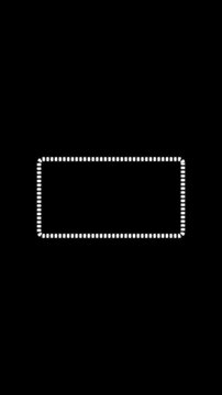 Dotted line rectangle frame animation on black background. 4K minimal border path motion.