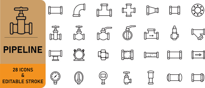 A set of 28 pipeline outline icons