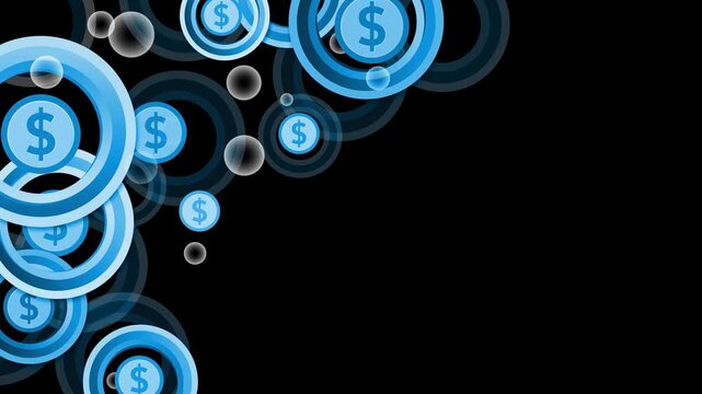 Abstract financial background with overlapping circular coins and dollar symbols animation
