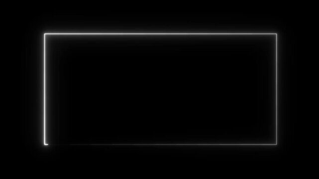 Glowing neon square rectangle picture frame icon animation. 4k video
