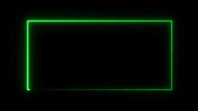 Glowing neon square rectangle picture frame icon animation. 4k video