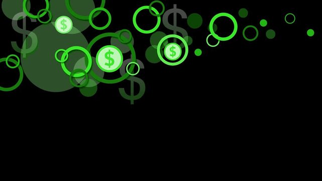 Abstract pastel background with overlapping colorful rings and dollar signs animation
