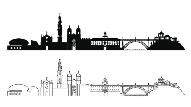 Porto Skyline Silhouette and Outline Vector Illustration