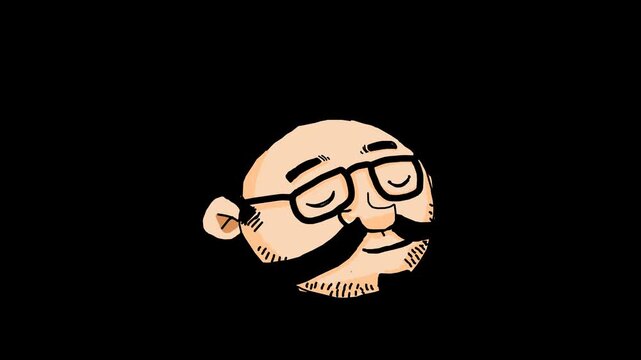 animated cartoon head of a person with a mustache and beard with a transparent background