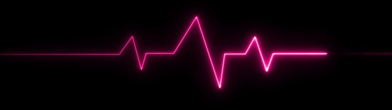 Neon heart beat line animation concept. Heartbeat and pulse rate signal.  black background with glowing electrocardiogram pulse monitor displaying vital signs,