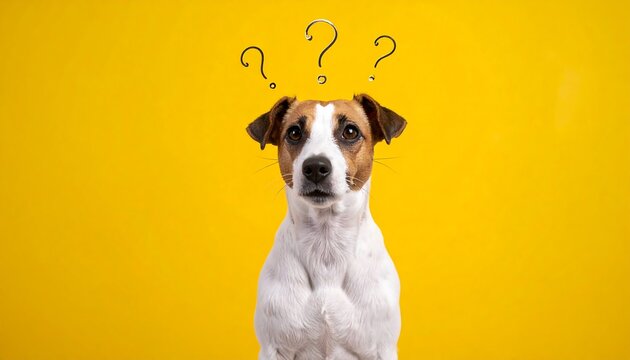 Dog with question marks.