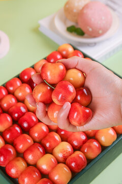 Fresh Chilean Rainier Cherries - Golden Yellow Red Imported Fruit Hand Harvest