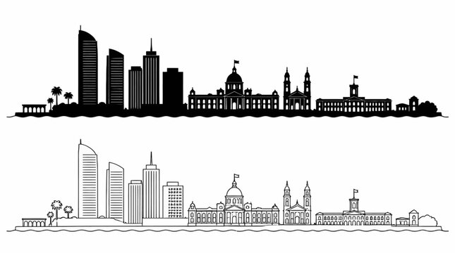 Perth City Skyline Silhouette and Outline Vector Illustration