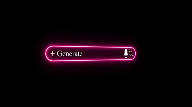 Glowing Blue Neon Search Bar with Generate Text and Microphone Icon on Black Background Microphone and Voice Input Icons glowing 4k. video
