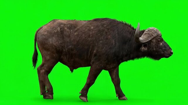 Animal Video of buffalo are walking on the green screen background.