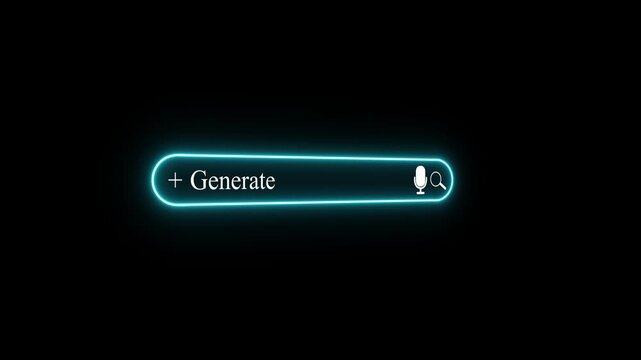 Glowing Blue Neon Search Bar with Generate Text and Microphone Icon on Black Background Microphone and Voice Input Icons glowing 4k. video
