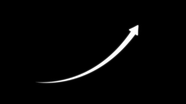  arrow rising transparent channel. Abstract arrow growth chart of economy icon White color animated down to up arrow animation, on a black background, 4k  Video motion graphic